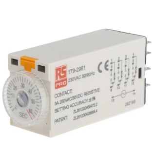 RS PRO TKB Series Timer Relay 4-Contact 230V AC 2 to 60 s 1-Function 4PDT 14-Pin Dial ON Delay 179-2961