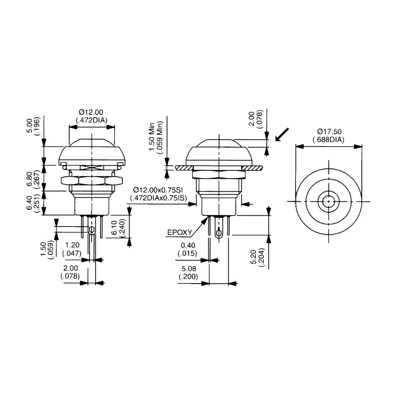 APEM IP Series Momentary Push Button Switch Panel Mount SPDT Green Actuator, IP67, 12.9 mm Cutout, 50 V dc 48 V ac IPR5SAD3