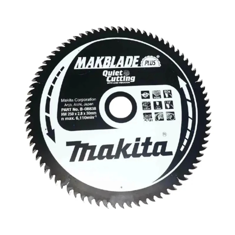 Makita Circular Saw Blade 250mm Diameter 80 Teeth Tungsten Carbide Tooth Alternate Top Bevel 15° Rake Angle 30mm B-08838