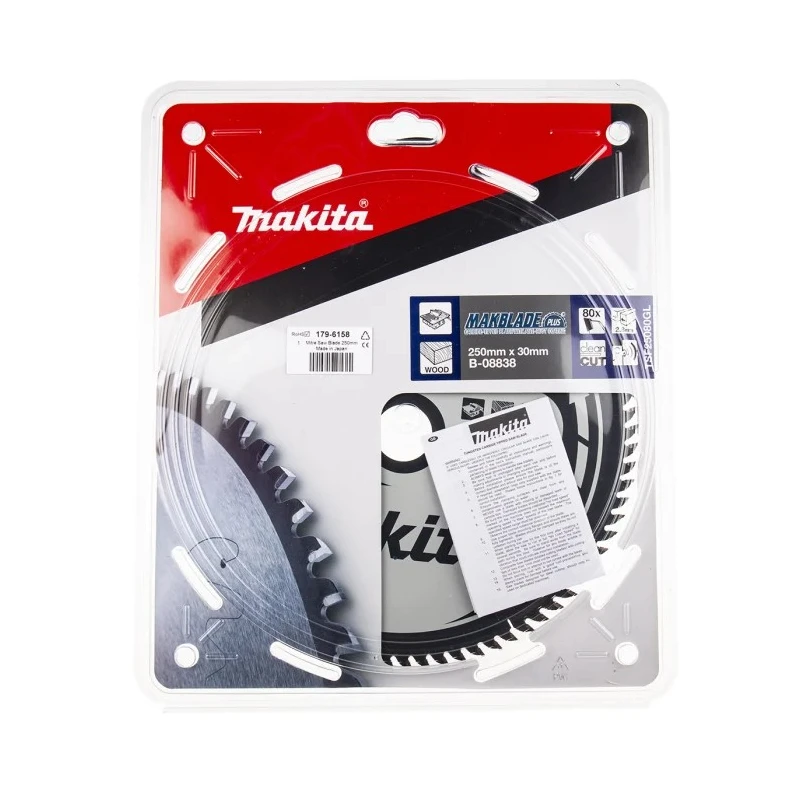 Makita Circular Saw Blade 250mm Diameter 80 Teeth Tungsten Carbide Tooth Alternate Top Bevel 15° Rake Angle 30mm B-08838