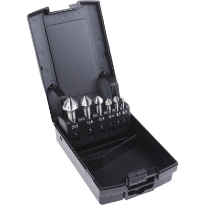 EXACT High Speed Steel Countersink Drill Bit Set 3 Flute 90° Angle 6 Pieces 10mm Shank Diameter 05527