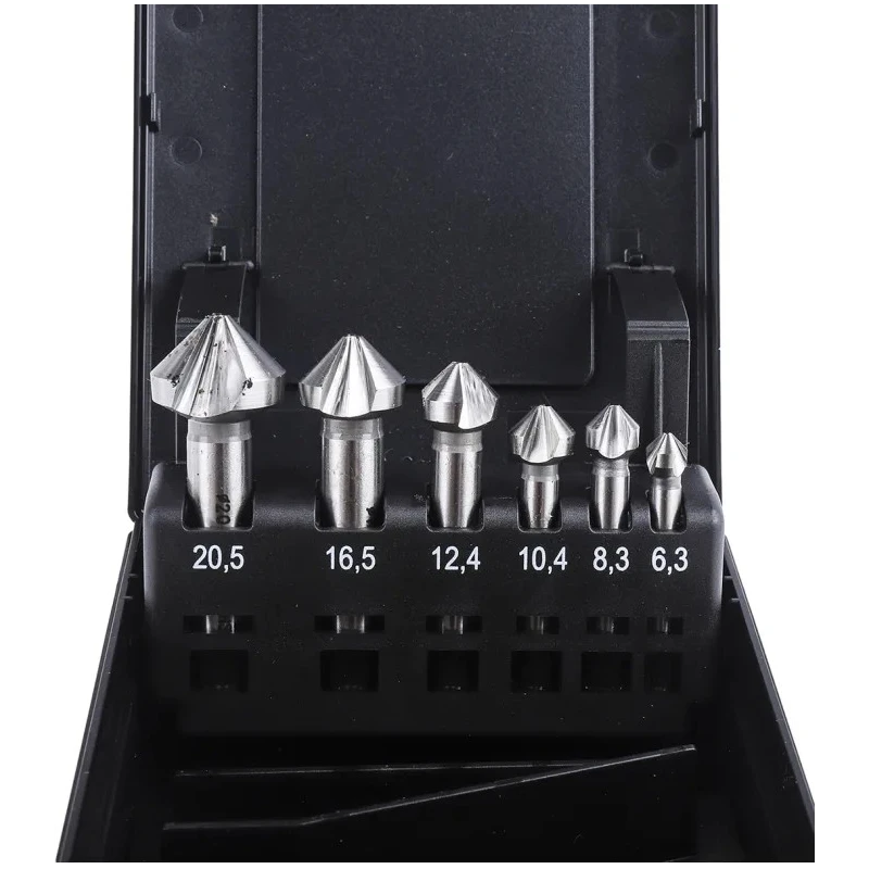 EXACT High Speed Steel Countersink Drill Bit Set 3 Flute 90° Angle 6 Pieces 10mm Shank Diameter 05527