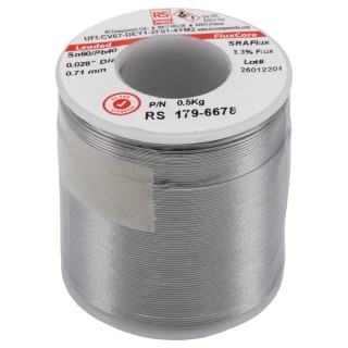 RS PRO Lead Solder Wire 0.7 mm Diameter, 40% Lead, 60% Tin, Rosin Flux Core, 183°C Melting Point 179-6678