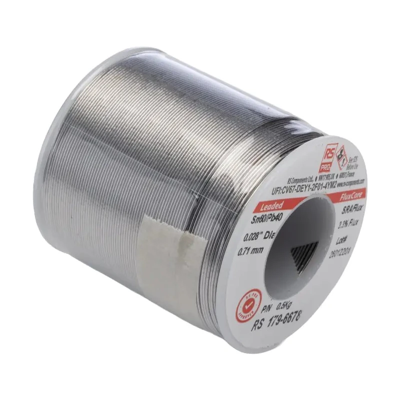 RS PRO Lead Solder Wire 0.7 mm Diameter, 40% Lead, 60% Tin, Rosin Flux Core, 183°C Melting Point 179-6678