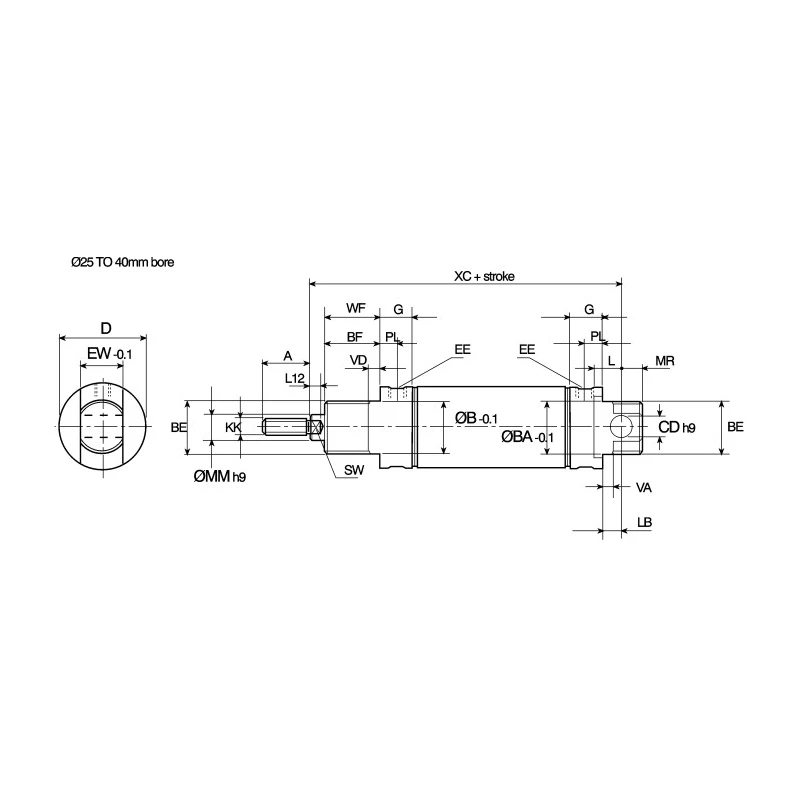 Norgren Pneumatic Piston Rod Cylinder 40mm Bore, 160mm Stroke, Stainless Steel Body, Double Acting RT/57240/M/160