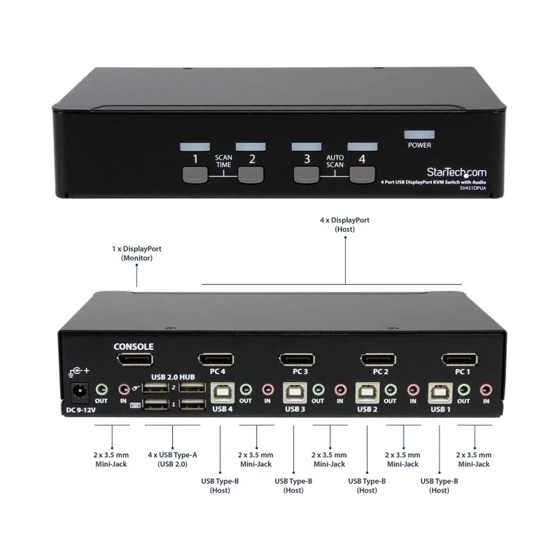 StarTech.com 4 Port 1 Display USB DisplayPort KVM Switch 3.5 mm Stereo Audio 3840 x 2160 Pixel Maximum Resolution SV431DPUA2