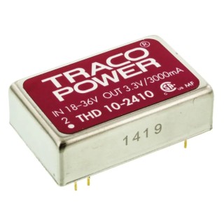 TRACOPOWER DC/DC Converter , 3.3V DC Output, 3A, 36V DC Max Input, 18V Min Input, 10W Power, Through Hole, 71°C THD 10-2410