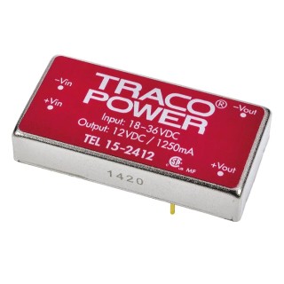 TRACOPOWER 15W Regulated Isolated DC/DC Converter, 12V DC 1.25A, 18V-36V Input, DIP Package, PCB Mounting TEL 15-2412