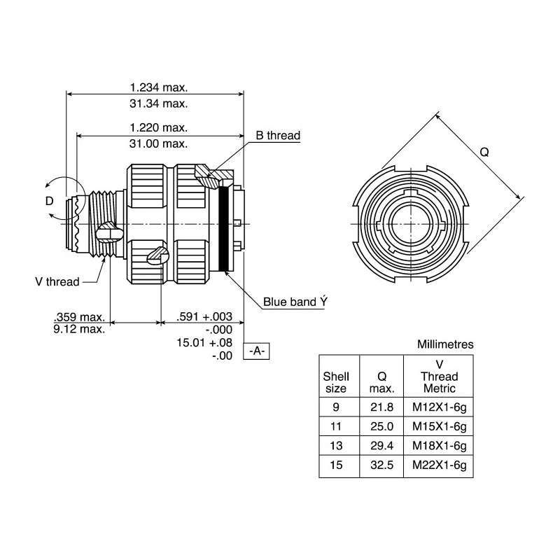 Amphenol Limited MIL Spec Circular Connector Copper Alloy Straight 3 Way Cable Mount Plug 600/850V AC TV06RW-09-98SN(W52)