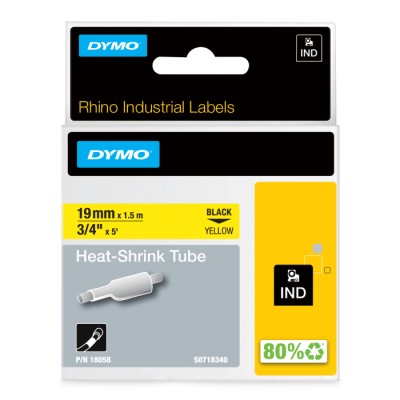 Dymo Heat Shrink Tubing Yellow 19 mm Sleeve Diameter x 1.5m Length 3:1 Ratio Polyolefin Flame Retardant 18058
