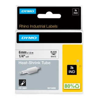 Dymo Heat Shrink Tubing White 6 mm Sleeve Diameter x 1.5 m Length 3:1 Shrink Ratio Polyolefin Flame Retardant 18051