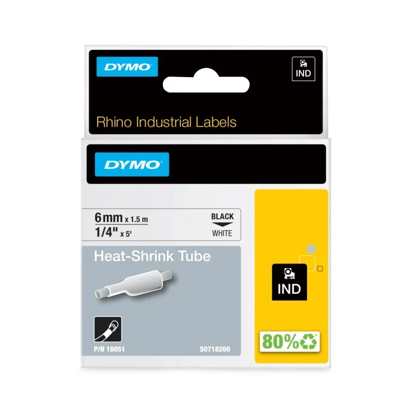 Dymo Heat Shrink Tubing White 6 mm Sleeve Diameter x 1.5 m Length 3:1 Shrink Ratio Polyolefin Flame Retardant 18051