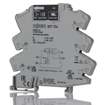 WAGO Solid State Relay 0.1 A Load, DIN Rail Mount, 48 V DC Load, 30 V DC Control 857-704