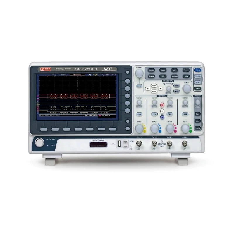 RS PRO 200 MHz Bench Mixed Signal Oscilloscope 16 Channels 8 in WVGA Display 10Mpts Memory Depth 180-4793