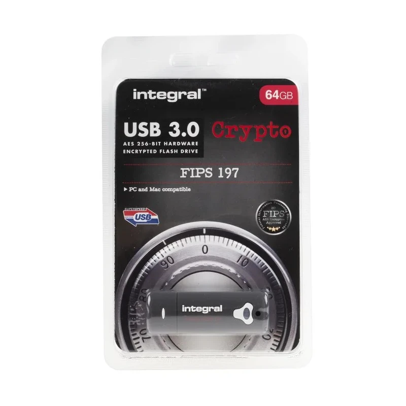 Integral Memory 64 GB USB 3.0 Hardware Encrypted Flash Drive INFD64GCRY3.0197