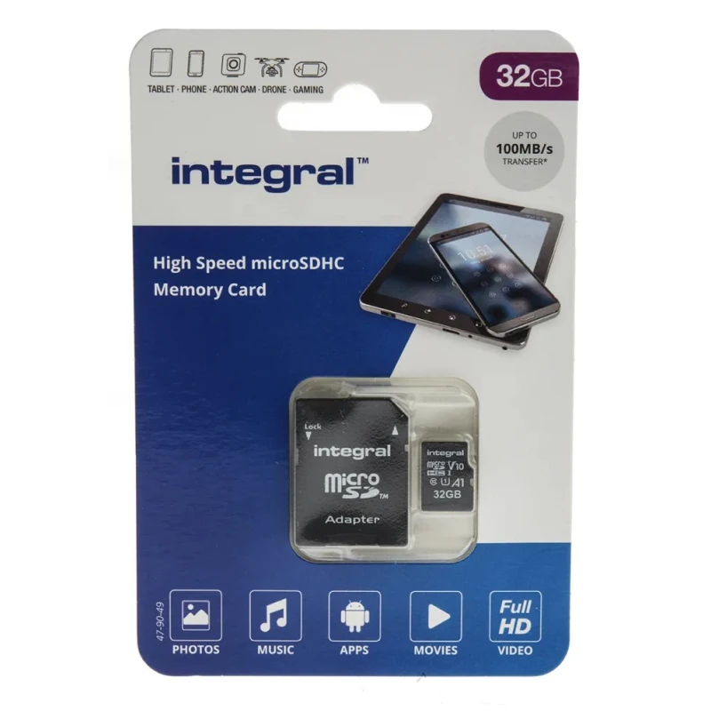 Integral Memory 32 GB MicroSDXC microSD Card UHS 1 U1 Class 10 with SD Adapter INMSDH32G-100V10