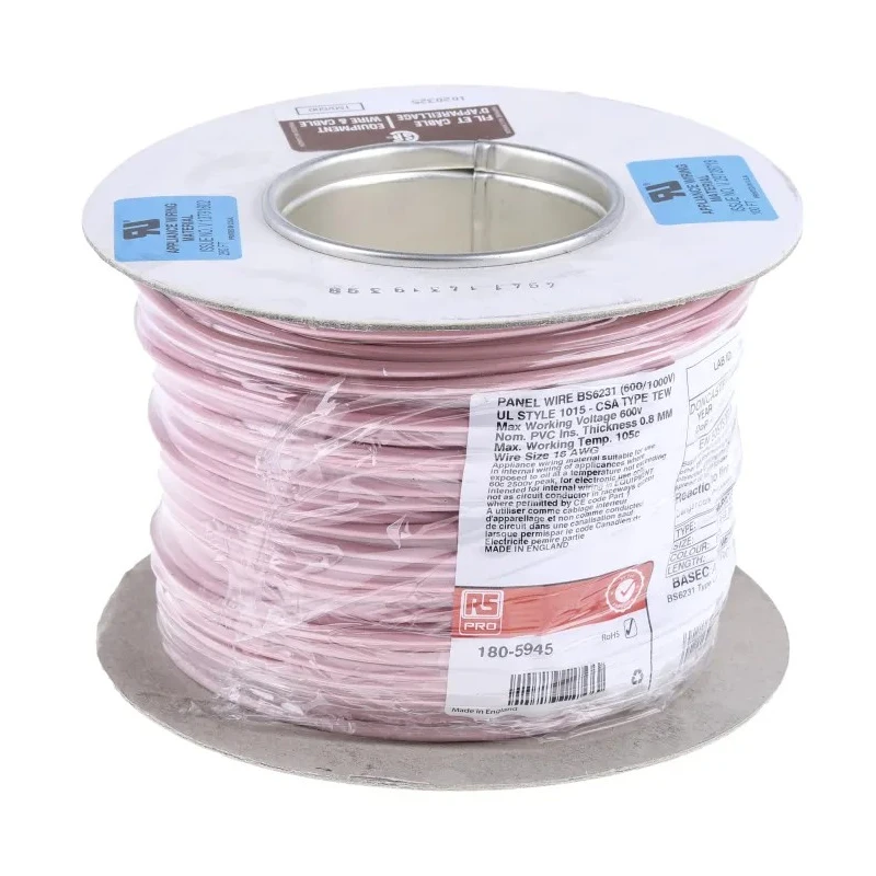 RS PRO Pink Hook Up Wire 16 AWG 30 x 0.25 mm Copper Conductor, 100 m Length, Voltage 600 V 180-5945