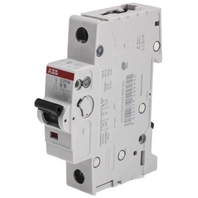 ABB System Pro M Compact Miniature Circuit Breaker, 1-Pole, 16A, Type B, 253V AC, 72V DC, 10kA 2CDS271001R0165 S201M-B16