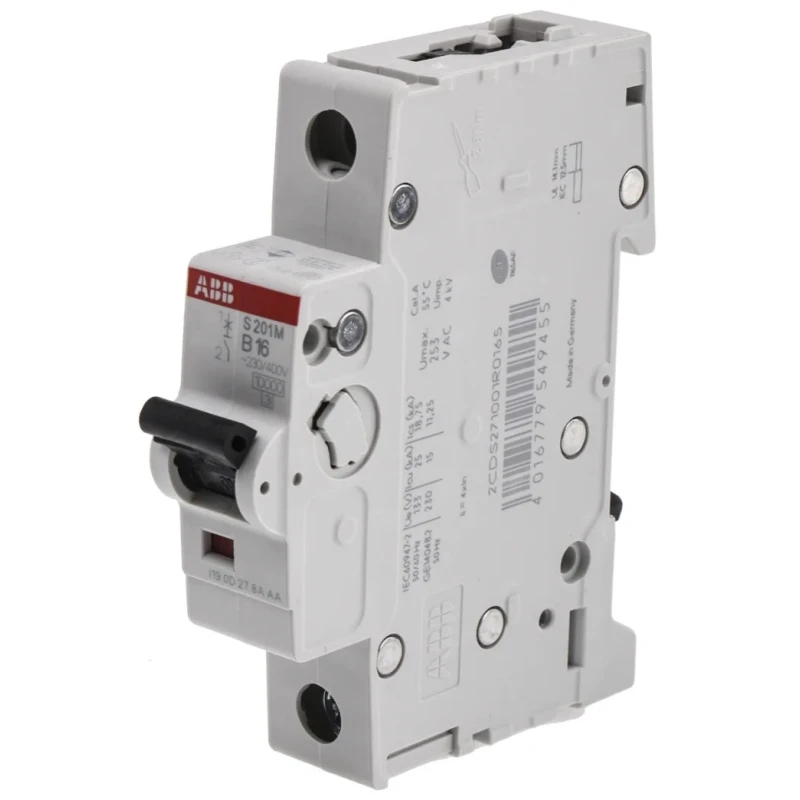 ABB System Pro M Compact Miniature Circuit Breaker, 1-Pole, 16A, Type B, 253V AC, 72V DC, 10kA 2CDS271001R0165 S201M-B16