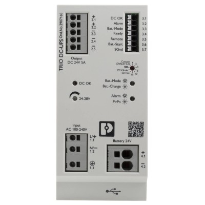 Phoenix Contact Uninterruptible Power Supply 24V DC 100-240V AC Input 120W DIN Rail Mount TRIO-UPS-2G/1AC/24DC/5 2907160