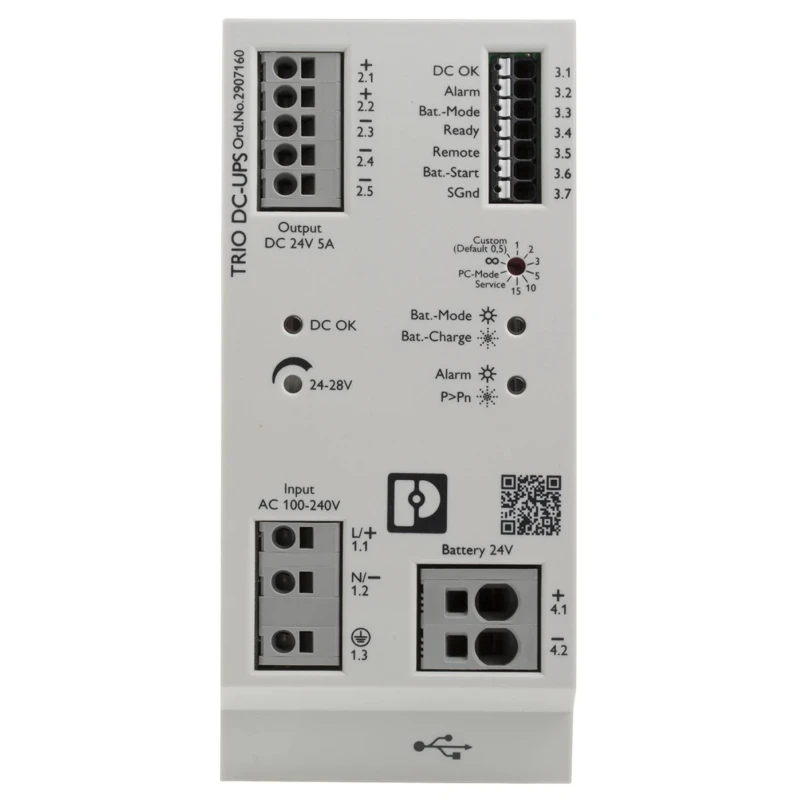 Phoenix Contact Uninterruptible Power Supply 24V DC 100-240V AC Input 120W DIN Rail Mount TRIO-UPS-2G/1AC/24DC/5 2907160
