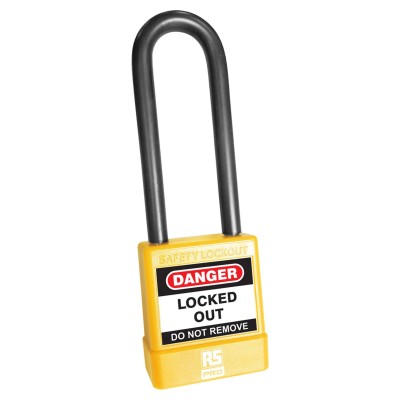 RS PRO Yellow Safety Lockout Padlock ABS Polyvinyl Chloride Steel 5 mm Shackle Diameter 75 mm Shackle Length 180-6820
