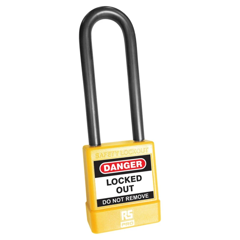 RS PRO Yellow Safety Lockout Padlock ABS Polyvinyl Chloride Steel 5 mm Shackle Diameter 75 mm Shackle Length 180-6820