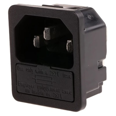 Schurter C14 Straight Snap-in IEC Connector 250V 10A Fuse Size 5 x 20 mm 6200.4320