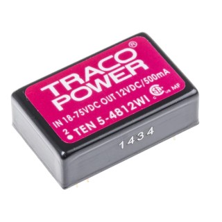 TRACOPOWER DC-DC Converter , 12V DC Output, 500mA, 36-75V DC Input, 6W Power, PCB Mount, DIP-24 Package, -40°C TEN 5-4812WI