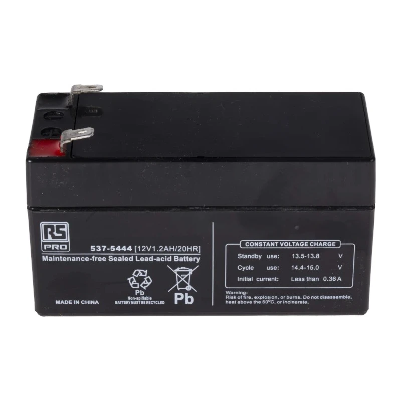 RS PRO 12 V T1 Sealed Lead Acid Battery 1.2 Ah AGM Construction 52mm x 97mm 537-5444