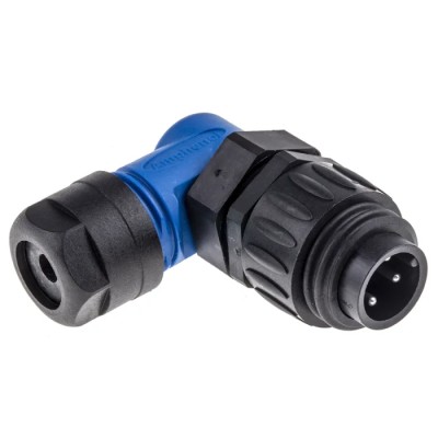 Amphenol Industrial Circular Connector 3 Contacts Plug Male Cable Mount Right Angle IP67 Ecomate M Series C01620K00310010