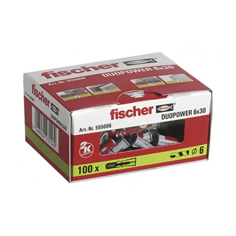 Fischer Fixings Nylon Screw Anchor 30 mm with 5 mm Maximum Fixing Thickness 535453