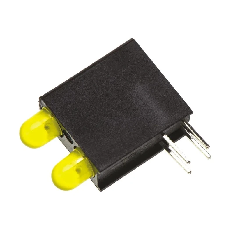 Dialight Yellow Right Angle PCB LED Indicator 3 mm (T-1), 2 LEDs 2.4 V Single Colour 553-0233-200F