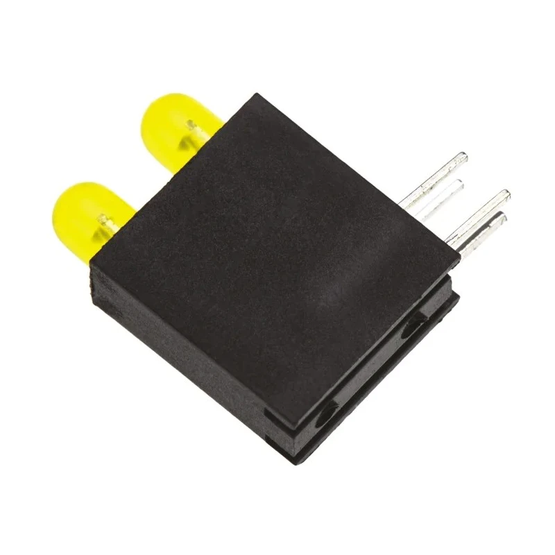 Dialight Yellow Right Angle PCB LED Indicator 3 mm (T-1), 2 LEDs 2.4 V Single Colour 553-0233-200F