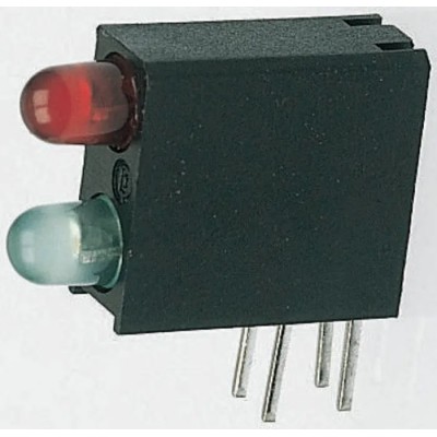 Dialight Red Right Angle PCB LED Indicator 5 mm (T-1 3/4), 2 LEDs 2.8 V Single Colour 553-0111-200F