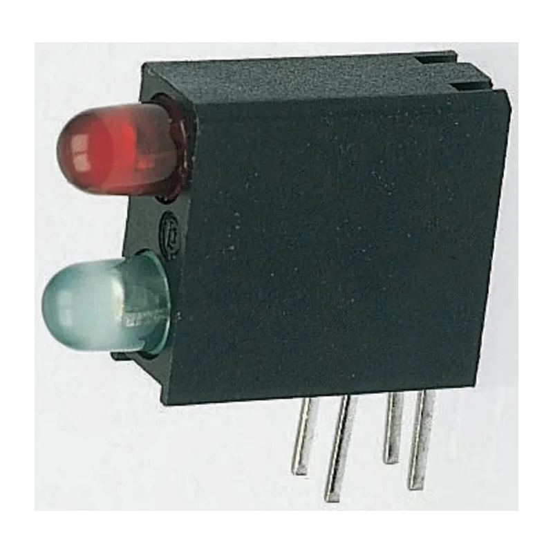 Dialight Red Right Angle PCB LED Indicator 5 mm (T-1 3/4), 2 LEDs 2.8 V Single Colour 553-0111-200F