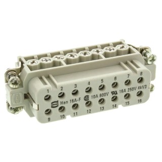 HARTING Heavy Duty Power Connector Insert 16A 600V Han A Series Female 16 Contacts 09200162812