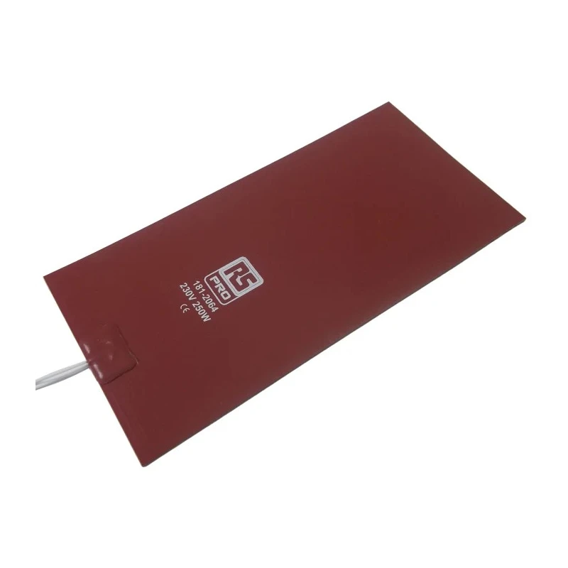 RS PRO Silicone Heater Mat, Rectangle, 230 V AC, 250 W, 10 in x 5 in, Peak Temperature 180°C 181-2064