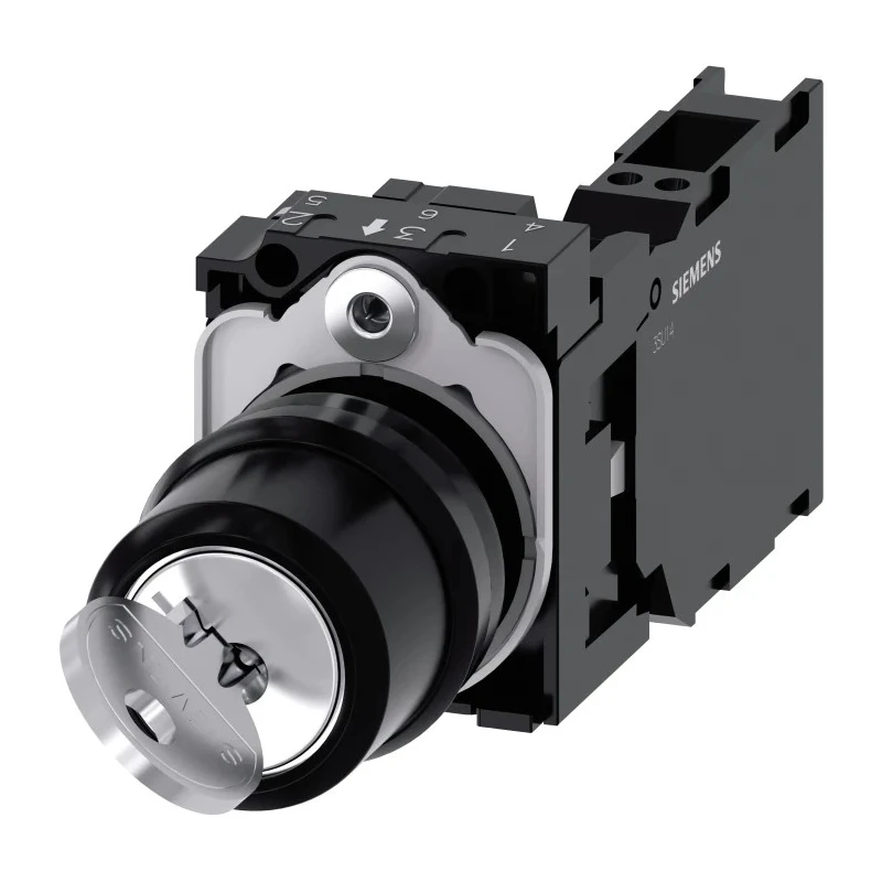 Siemens IP66, IP67, IP69K, IP20 Key Switch, SPDT, 10A, 2 Positions, Latching, Plastic Housing 3SU1100-4BF11-3FA0