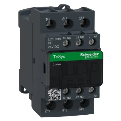 Schneider Electric TeSyS D 3-Pole Contactor LC1D38BD 24V DC Coil 38 A 18.5 kW 3 NO 690V AC