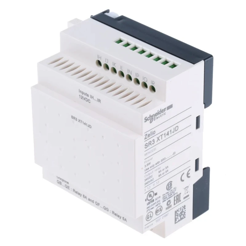 Schneider Electric Zelio Logic I/O Module, 8-Input Discrete Inputs, 6 Relay Outputs, 12V DC, 8A Output Current SR3XT141JD