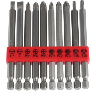 RS PRO Screwdriver Bit Set Phillips Pozidriv Slotted Torx Driver Bits 100mm 10 Pieces 615-9186