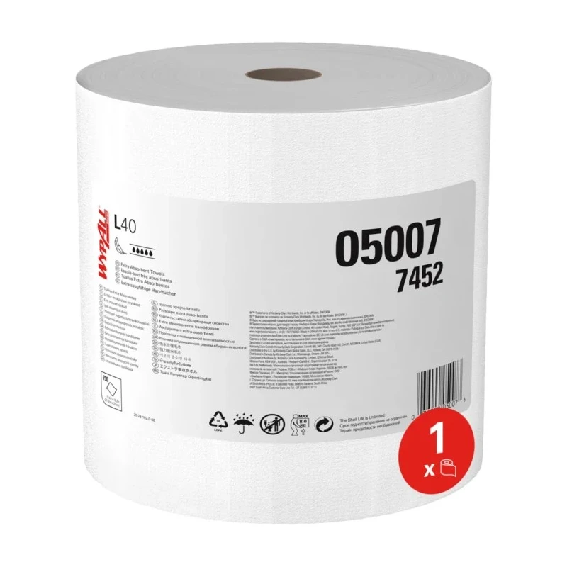 WYPALL 1 Ply Roll Paper Hand Towels 750 Sheets, L40+ Power Clean Series 7452