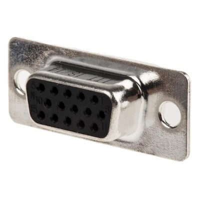 ITT Cannon Panel Mount D-Sub Connector Female 15 Way Straight 2.29 mm Pitch Steel Housing Solder Termination ZDEA-15S