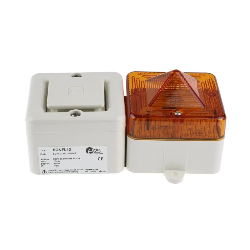 e2s SONFL1X Series Amber Sounder-Beacon Combination IP66 230V AC 100 dB Electronic SONFL1XAC230W/A