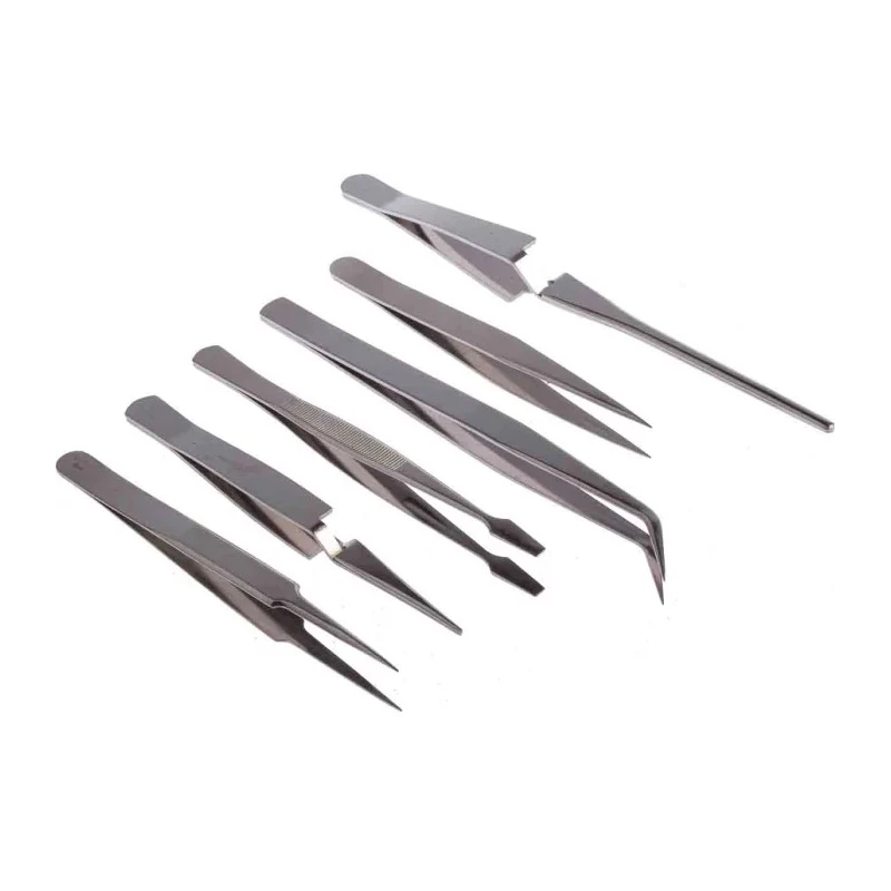 RS PRO Stainless Steel ESD Safe Tweezer Set 6 Pieces with PVC Pouch 618-8386