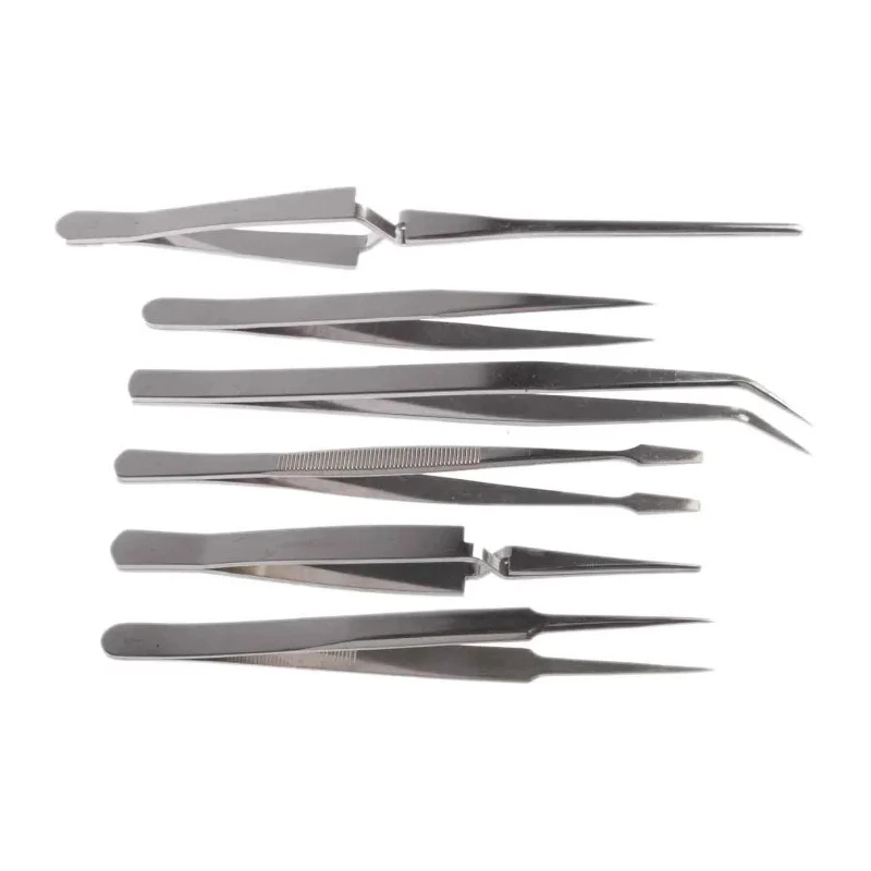 RS PRO Stainless Steel ESD Safe Tweezer Set 6 Pieces with PVC Pouch 618-8386