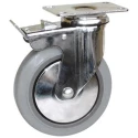 Guitel Hervieu Braked Swivel Castor with 100 mm Rubber Wheel, 80 kg Capacity, Chrome Plated Steel Frame 165311420