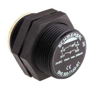 Schmersal Magnetic Safety Switch, Cylindrical Plastic Housing, 24V DC, NC/NO Contacts, M12 Connector BNS303