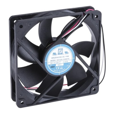 RS PRO OD1225 Series Axial Fan 12V DC 5W 370mA 151.2 m³/h 120mm x 120mm x 25mm OD1225